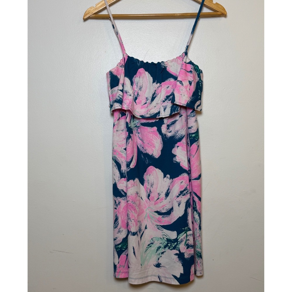 Lilly Pulitzer Annastasha Popover Shift Dress Floral Ruffle Pink Blue Size Small - Picture 2 of 7
